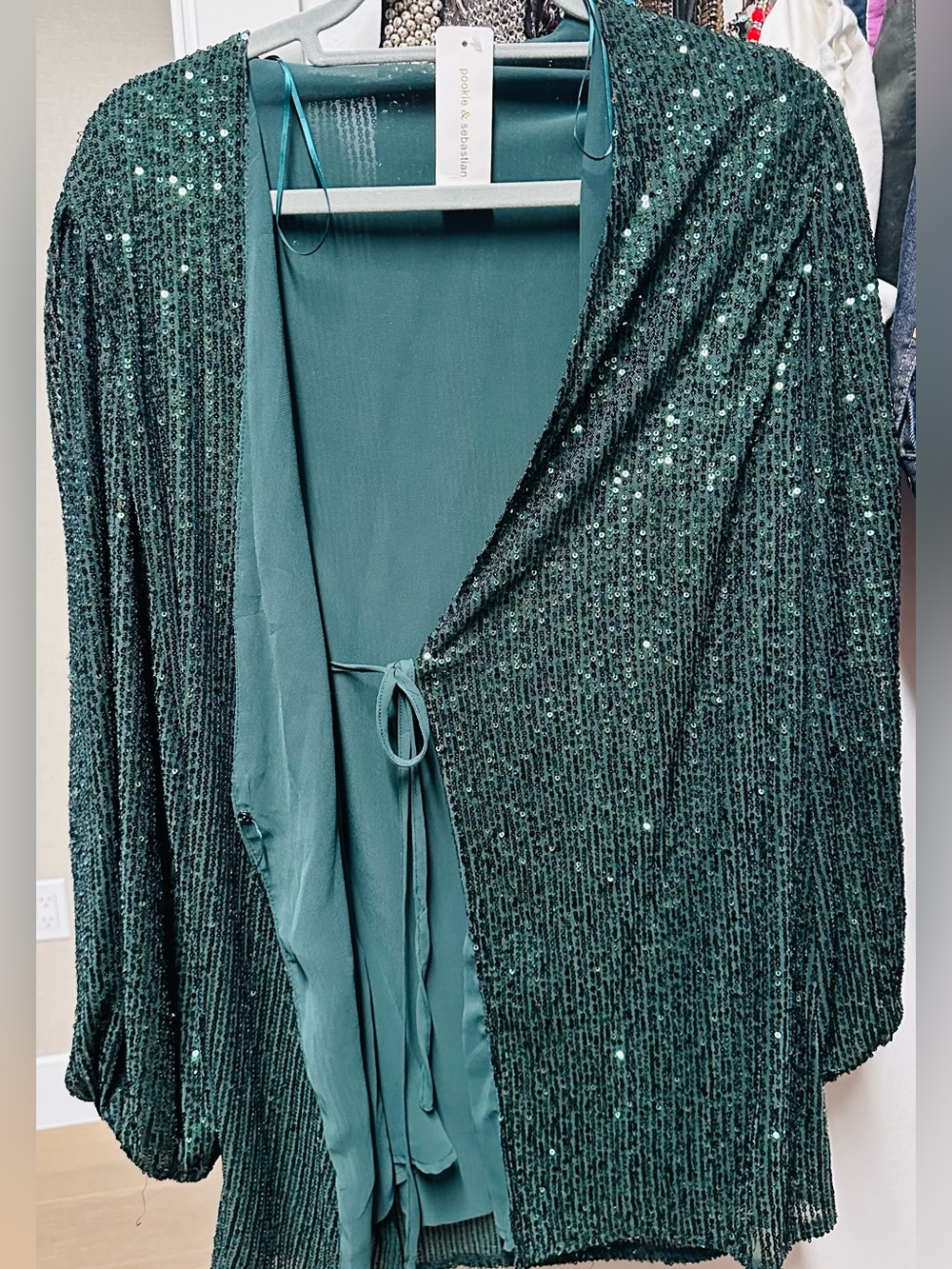 Rachel Zoe Emerald Green Sequin Kimono Cardigan - Picture 2 of 3